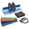 3-In-1 AB Wheel Roller Kit with Resistance Loop Bands/Jump Rope/Knee Pad-Perfect Abdominal Core Carver Fitness Workout Set