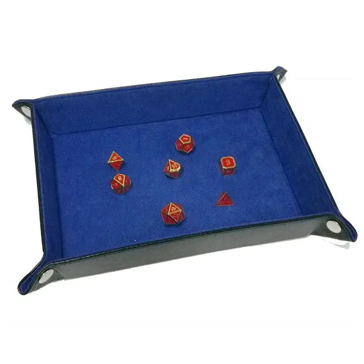 Dice Tray Pu Leather Folding Dice Holder Storage With Blue Velvet