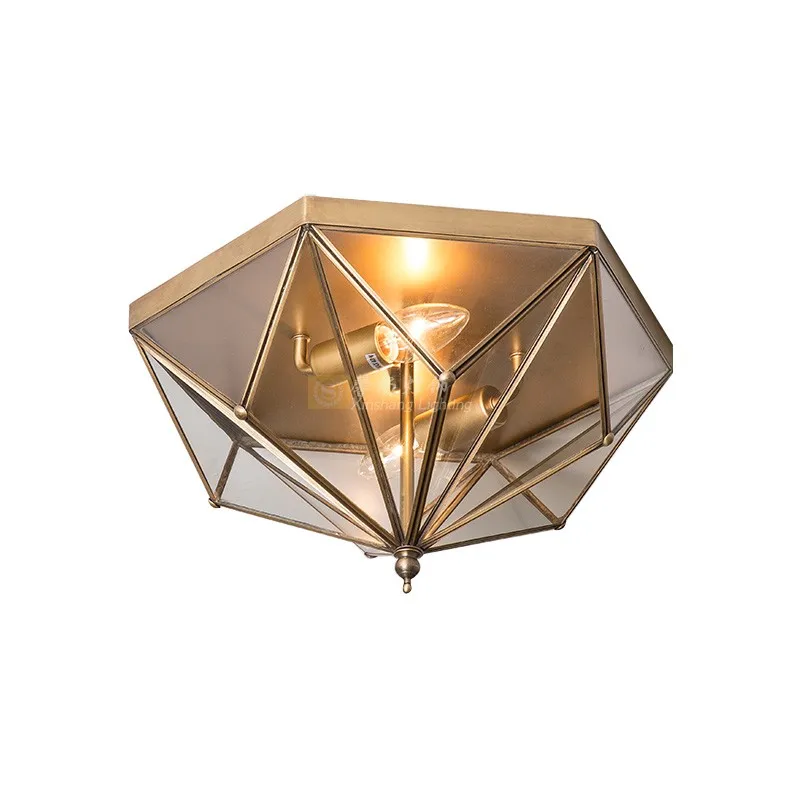 Home Illumination Modern Glass Ceiling Light Brass Flush Mount Pendant ROHS Surface Mounted IRON Incandescent Bulbs Hotel Metal