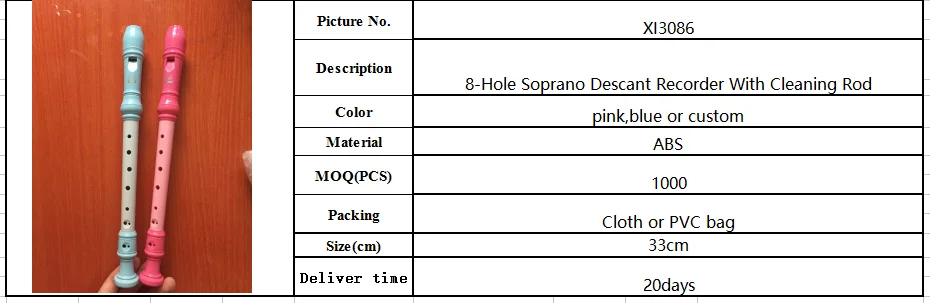 8-hole Soprano Descant Recorder With Cleaning Rod - Buy Soprano Descant