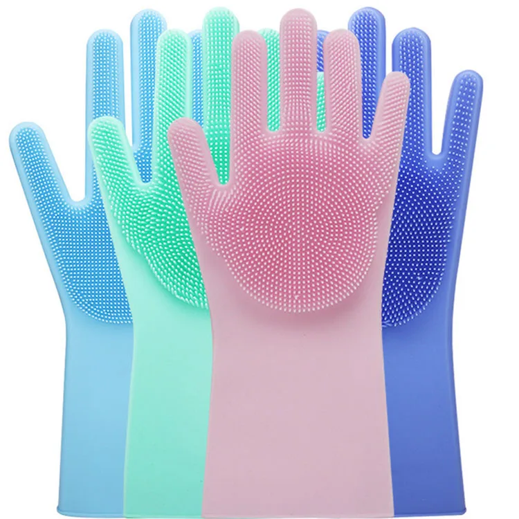 

Dishwashing Silicone Gloves with Scrubber Magic Silicone Rubber Dish Washing Gloves silicone oven mitt gloves, Pink;blue;green;grey;purple