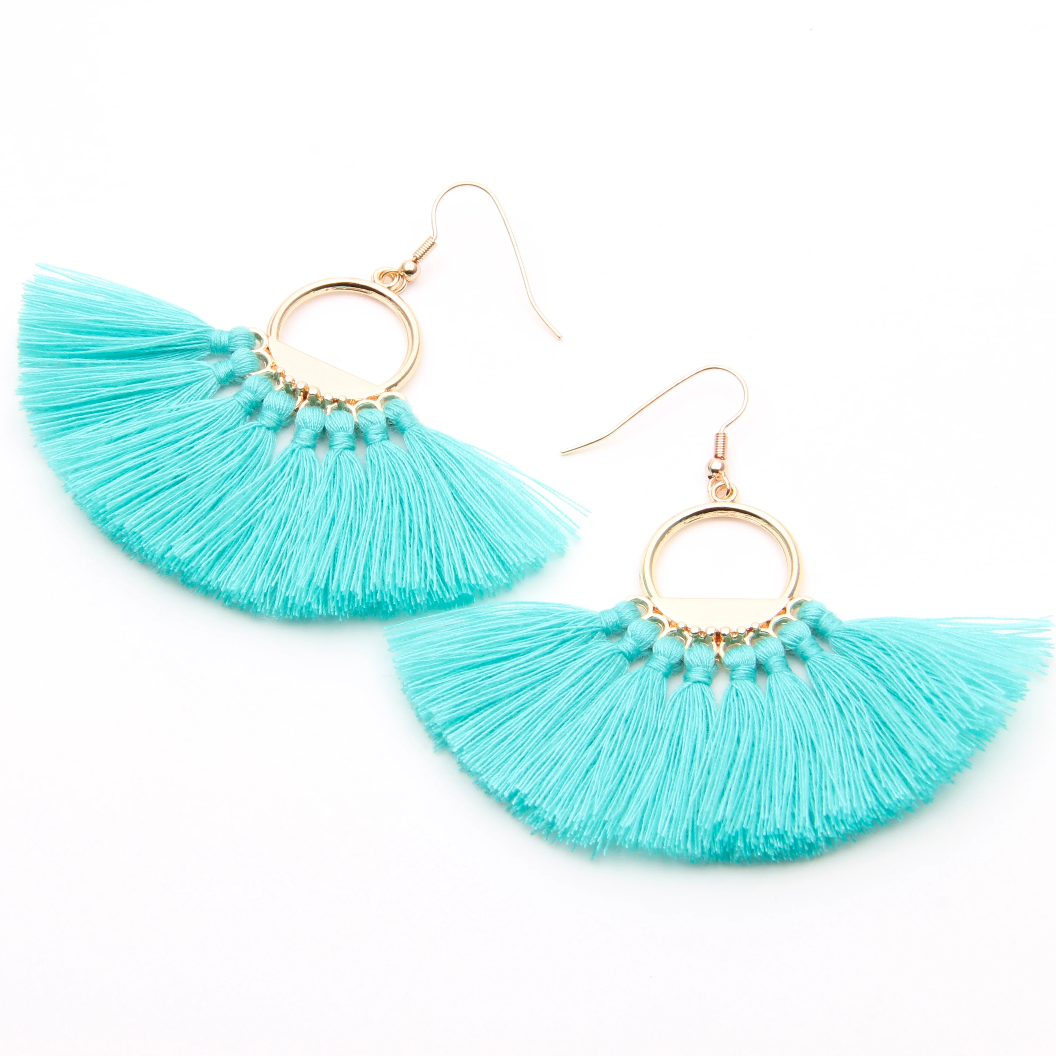 

12 Colours New style personality fan-shaped tassel earrings with fashionable Bohemian style E68053, 12 colors (please refer to the picture below for details)