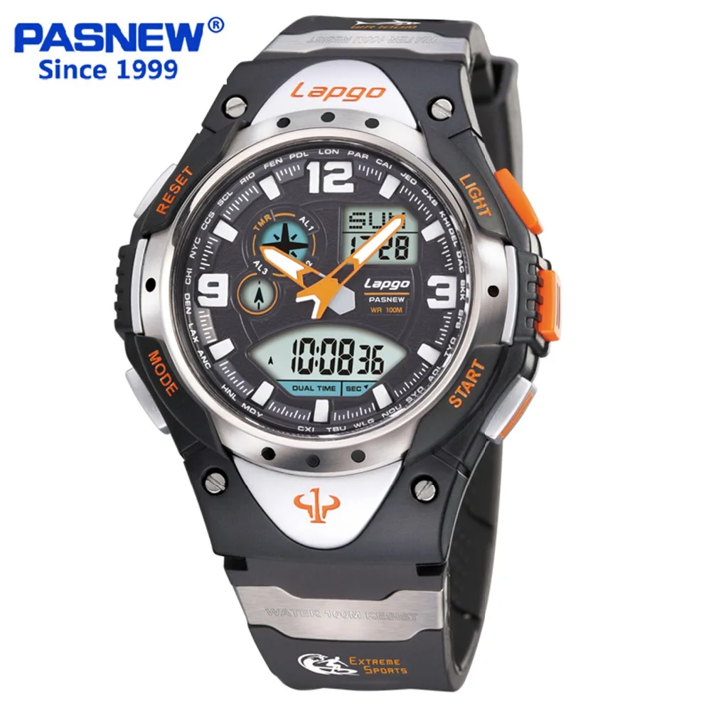 

PASNEW High Quality Stainless Steel Back 10bar Water Resistant Sport Analog Digital Wrist Watch for Men 1018AD