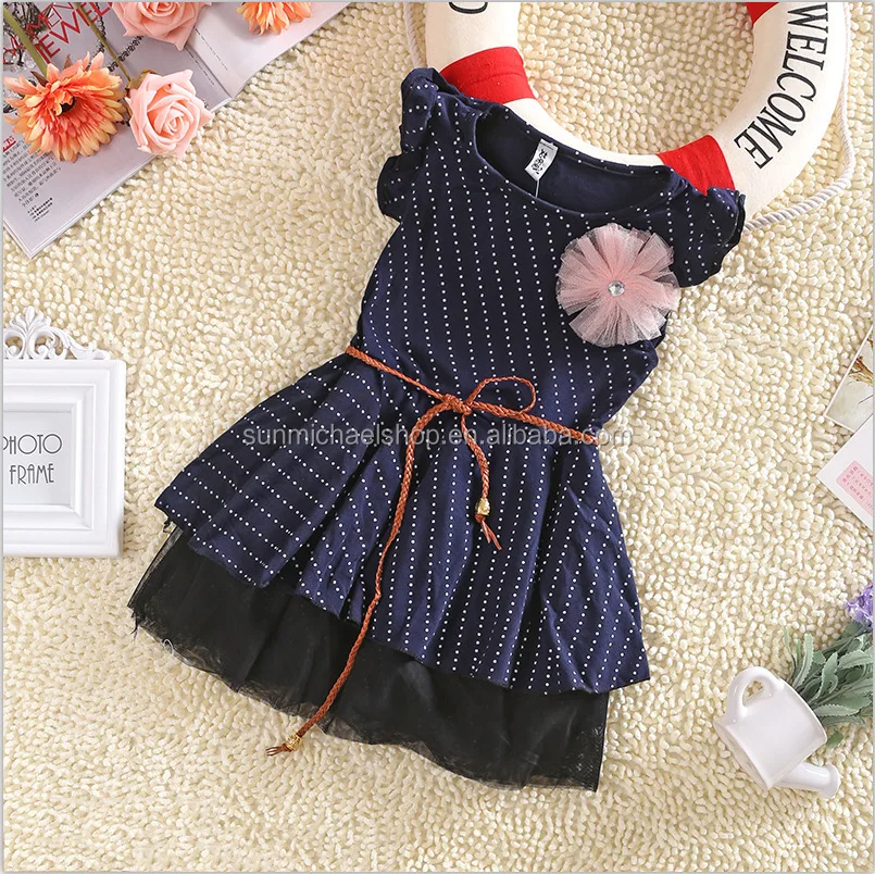 Baby Girl Ceremony Party Princess Blue Dress with Flowers for 3-7 years olds