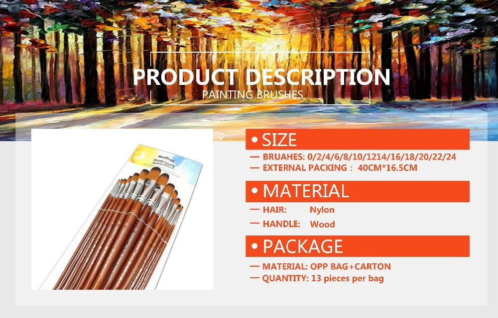 13pcs/set Artist Paint Brush Set Nylon Hair Watercolor Acrylic Oil