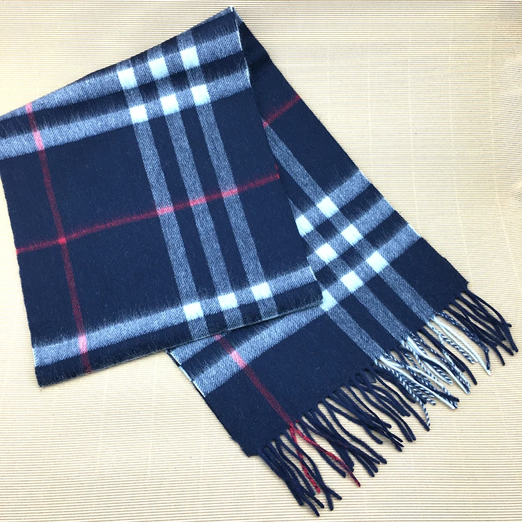 Best Quality Navy White Plaid Cashmere Scarf Men Buy Cashmere Scarf