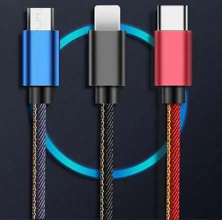

1.2m length denim fabric 3 in 1 cable