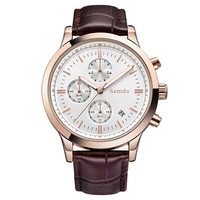 

Ready to ship Leather Strap Rose Gold Case Men 5atm Quartz Cheap Promotion Chronograph Wristwatch
