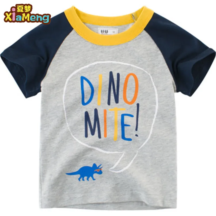 

Short sleeve dinosaur printed 100% cotton t-shirts kids, Gray