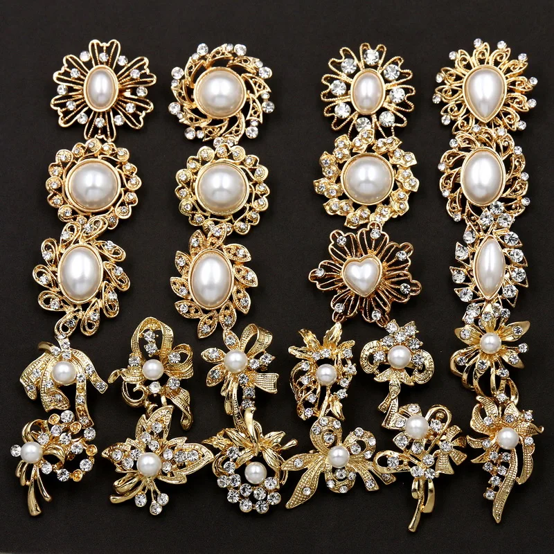 

High Quality Lots of 24 Pcs Mixed Small and Medium Size Imitation Pearl Brooch Pins Set for DIY Wedding Bouquets Kit