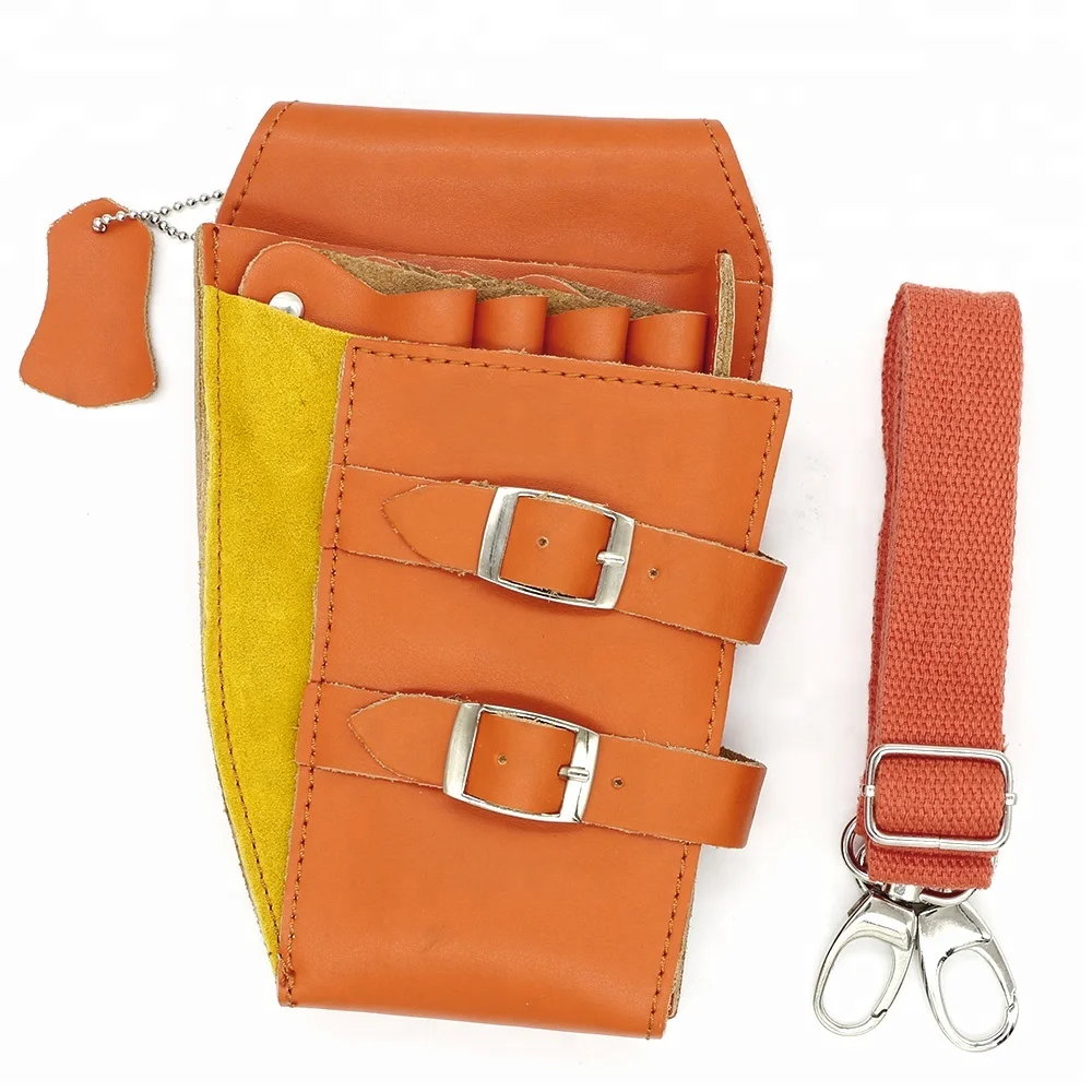 

Hairdressers Tool Leather Hairdressing Thinning Scissor Pouch Holder With Shoulder Belt, Orange