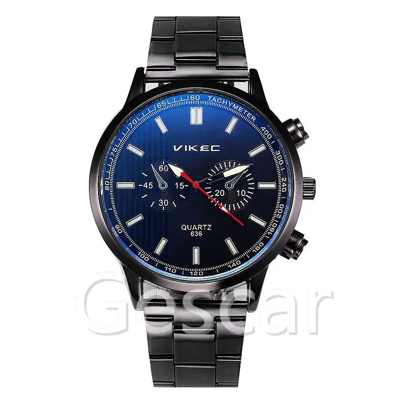 

VK-636 new big round dial black steel man wrap casual wristwatch wholesale
