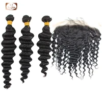 

wholesale Human Hair Bundles With Lace Frontal Brazilian Remy Human Hair Deep Wave Extensions 13x6 Lace Frontal With Baby Hair