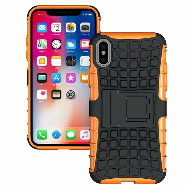 shockproof TPU+PC 2in1 tire pattern bracket cover phone case For iphone 6 7 8 X Plus