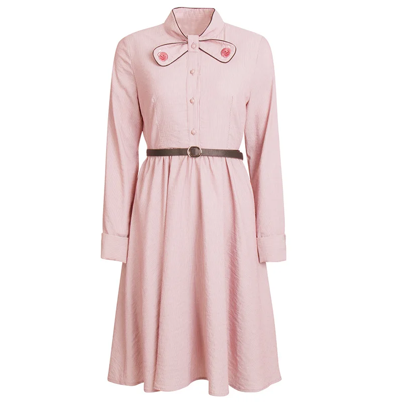 

2019 new Korean fashion long-sleeved with belt elegant casual dress women, Shown