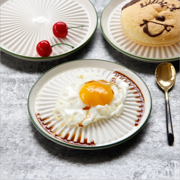 

Creative White Filter Oil Ceramic Sauce Separation Tray Pastry Dish Drain Oil Fries food plates