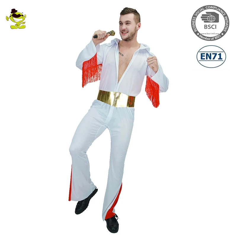 

Party Singer Star Mens Costumes Hippie Adult Jumpsuit top Quality Dancing costumes