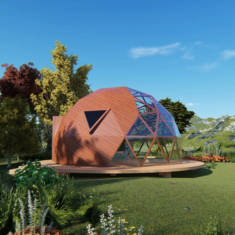 

Factory Price Glamping Tent 100% Waterproof and Fire-Resistance with Wooden Color Frame and Glass Cover