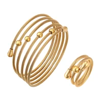 

S-209 xuping 24K gold color fashion rings multi-layer bangle jewelry set