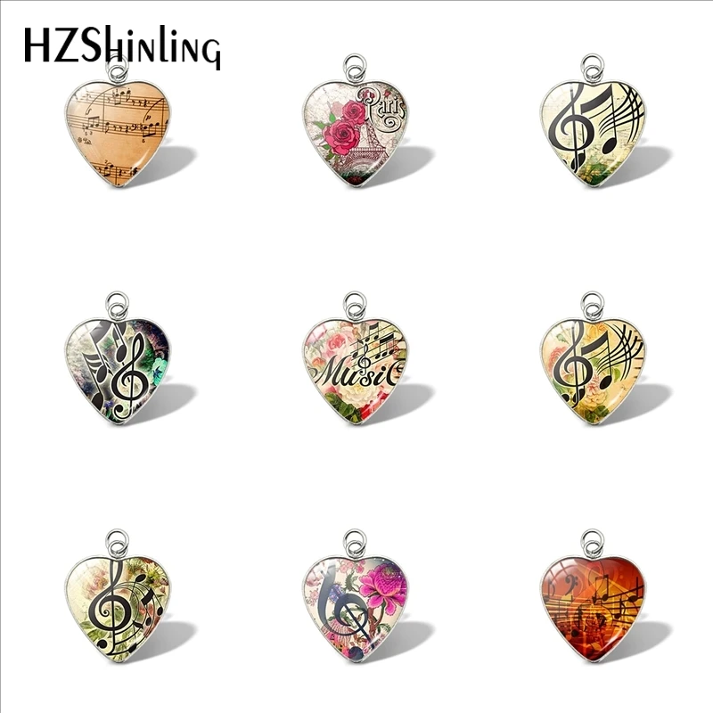 

2019 New Music Notes Heart Pendant Colorful Music Flower Handmade DIY Craft Pendants Glass Cabochon Jewelry For Women Accessory