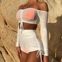

Sexy white one word collar mesh bikini sets