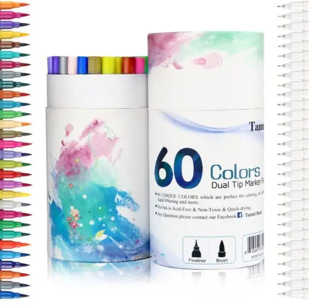 
Dual Tip Brush Pens 24 Pack Color Fine Pen Felt Tips Sketch Coloring Marker Set 