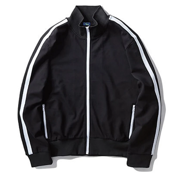 

Custom Wholesale Cheap Price Zipper Stripe Track Jacket, Black