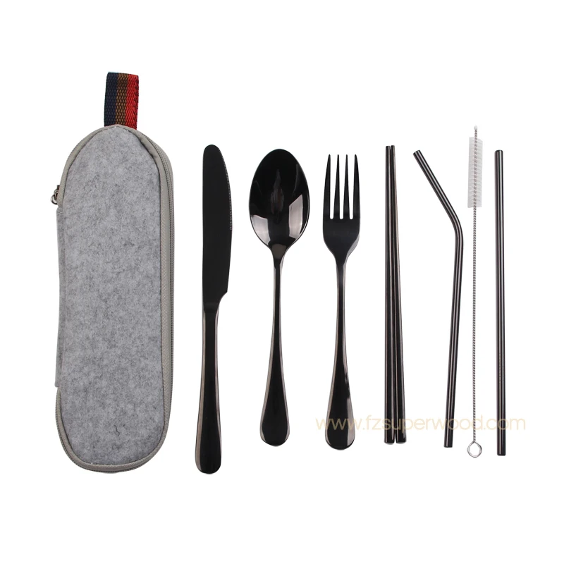 

Hot sell Reusable Portable Flatware Stainless Steel Cutlery Set, Black