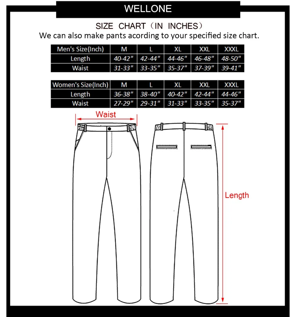 Mens Jogger Pants Size Chart