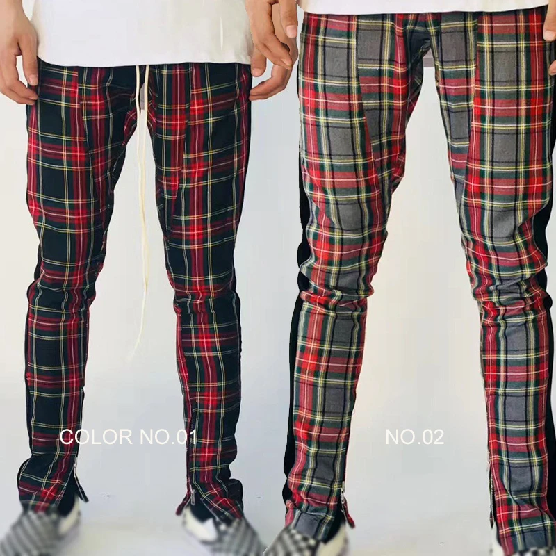 mens slim fit tartan trousers
