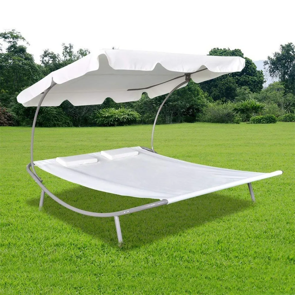 Patio Outdoor Portable Double Chaise Lounge Hammock Bed With Sun Shade ...