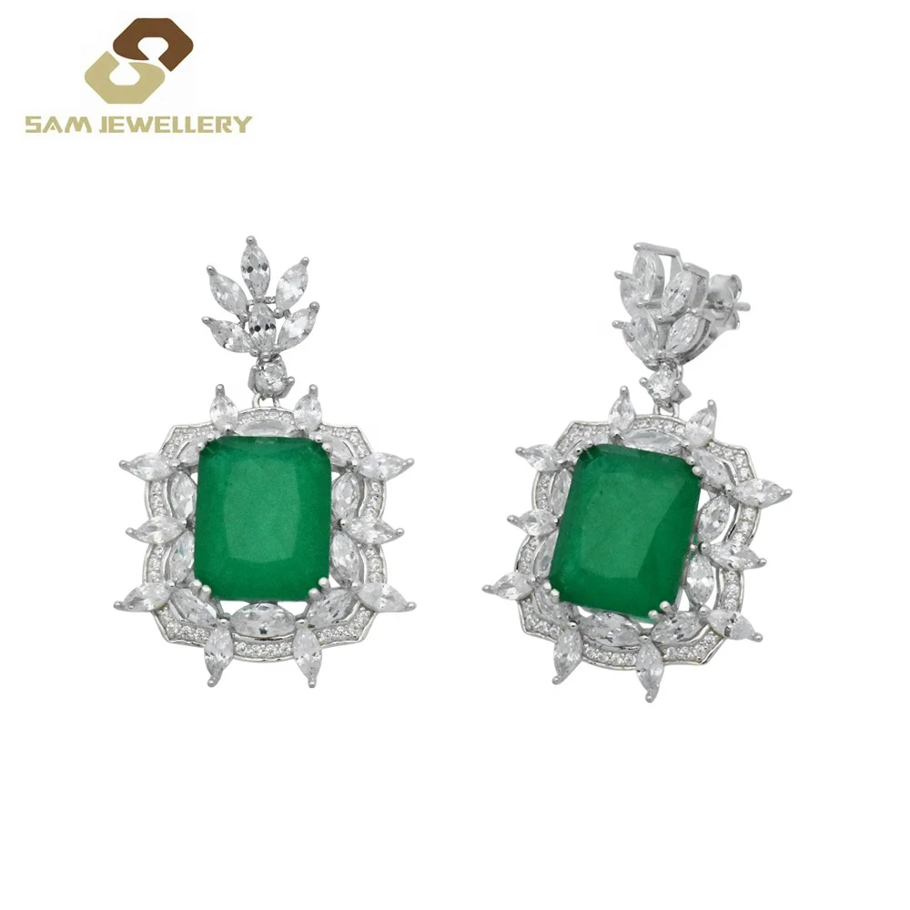 

Silver Jewelry Big Fusion Emerald Stone Halo Earrings Square For Women
