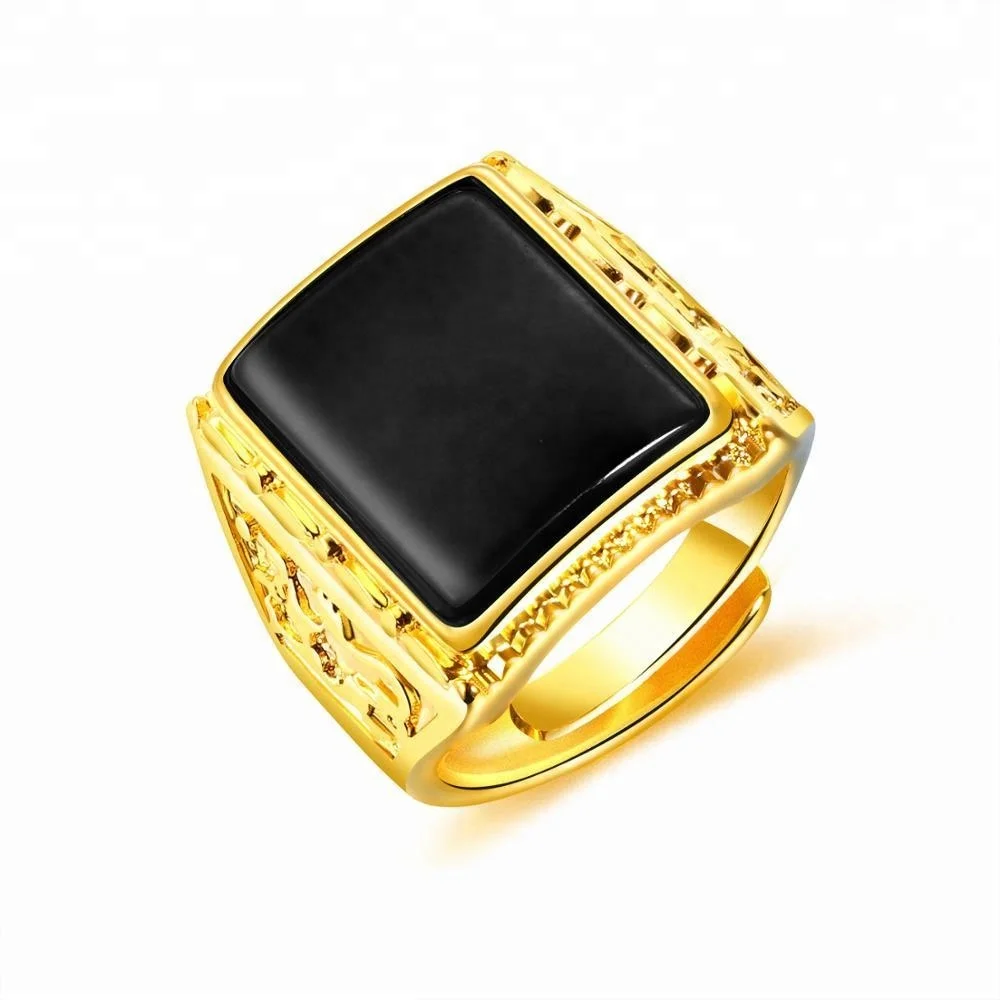 

Plated 18K Gold Men Rings Big Square Men Agate Ring