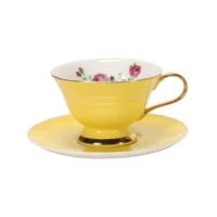 

Wholesale new bone China color glaze with flower rose porcelain coffee cup saucer
