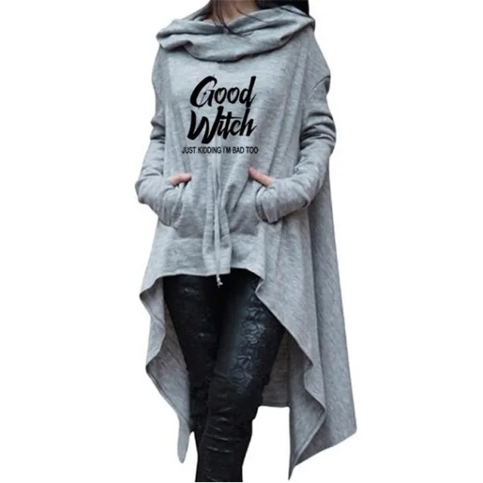 Women Fashion Casual Letter Print Top Cloak Hoodie Heap Collar Long Pocket Hoodies For Women Autumn And Spring