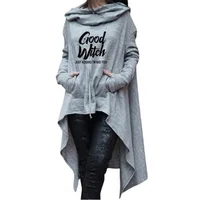 

Women Fashion Casual Letter Print Top Cloak Hoodie Heap Collar Long Pocket Hoodies For Women Autumn And Spring