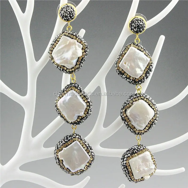 CH-ZSE0408 wholesale pave crystal connector pendant stud earring handmade,fashion stone jewelry pearl dangle earring hot sale