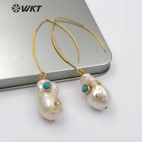 

WT-E527 Natural baroque pearl With Multicolor bead and Cubic zircon intersperse For Women jewelry Big hook Baroque Pearl Earring