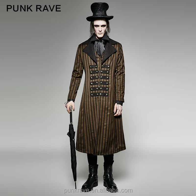 

Y-717 PUNK RAVE Brand Steampunk Classical Stripe Luxury Suits Woven Jacket, Coffee
