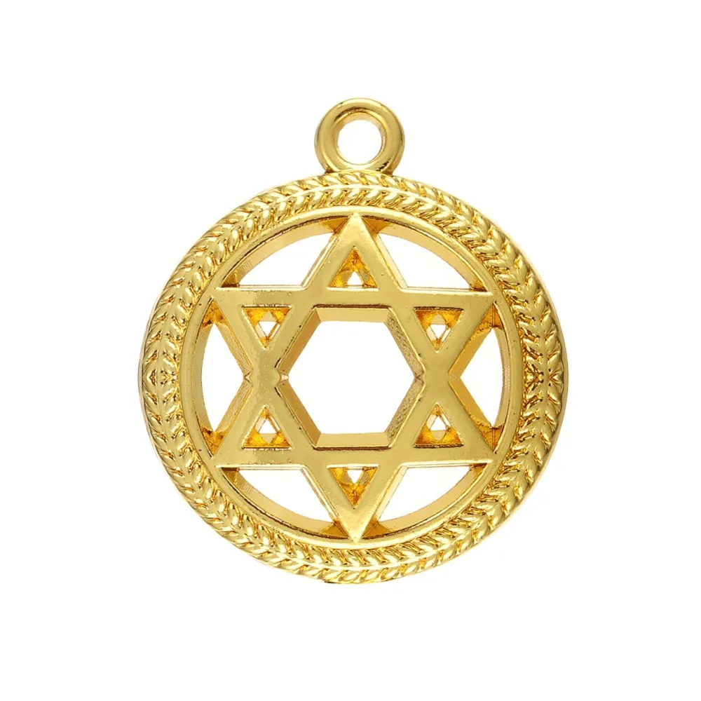 

Gold & Tibetan Silver Plated Jewish Star of David in Circle Religious Charms, Picture