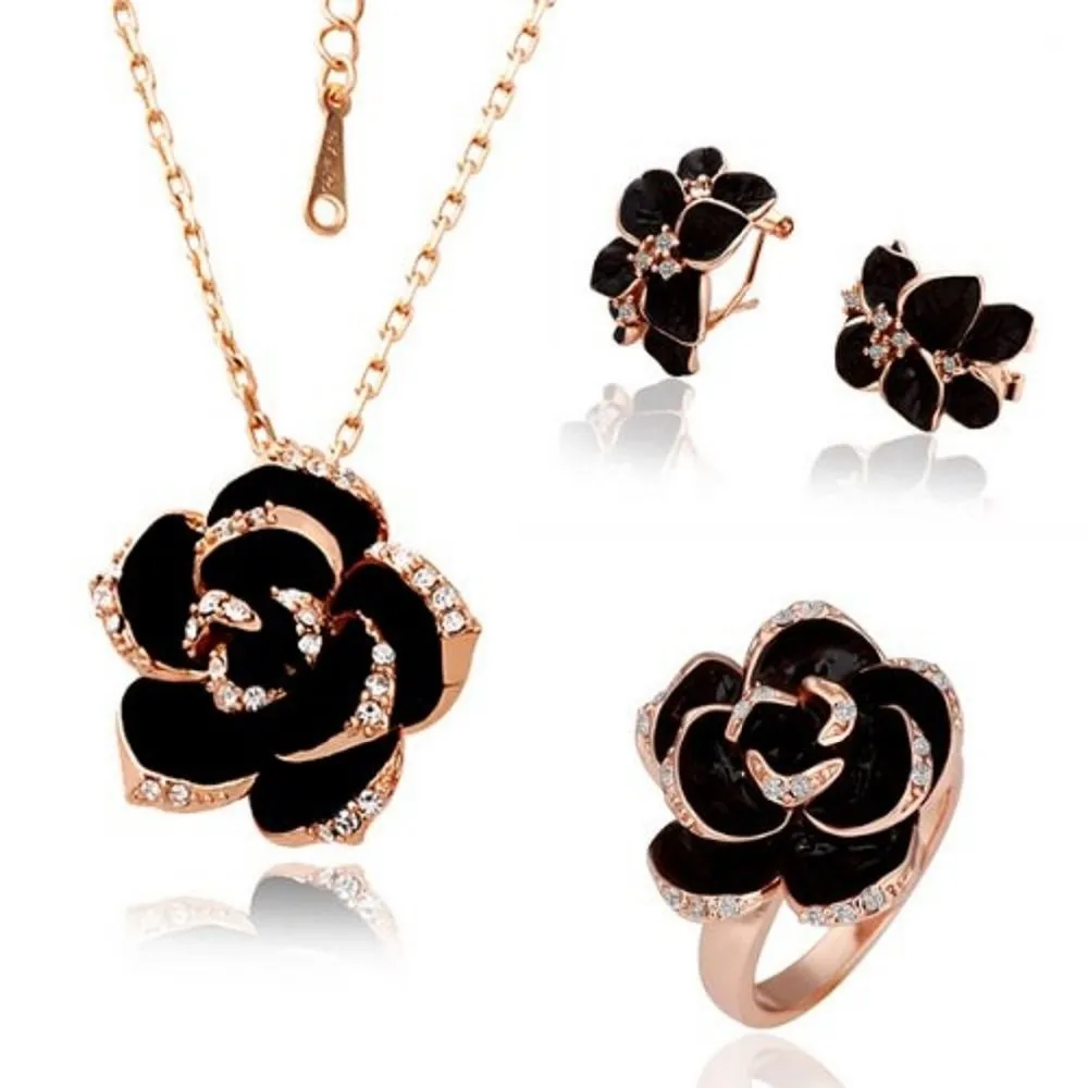 

Jewelry set 2019 fashion rhinestone rose gold enamel jewelry set, Custom