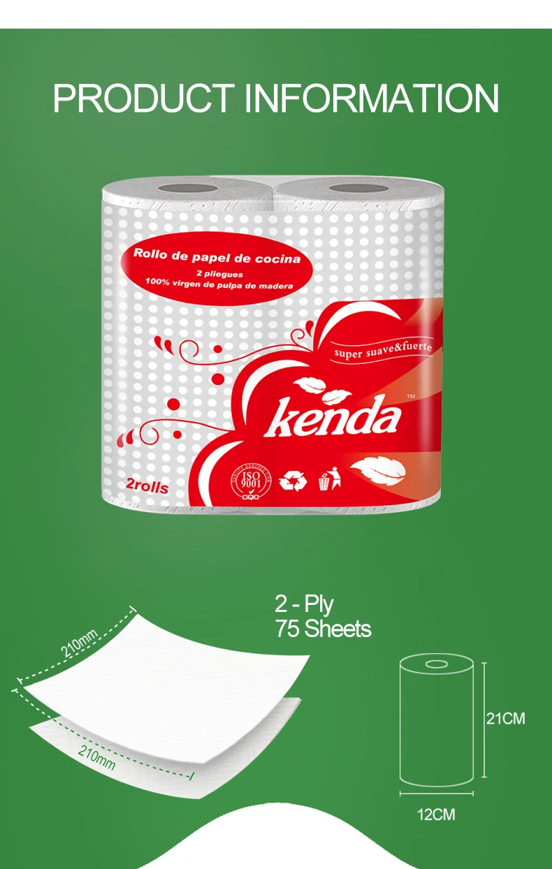 Factory Outlet Kitchen Paper Roll Towel 2ply Virgin Wood Pulp Kitchen