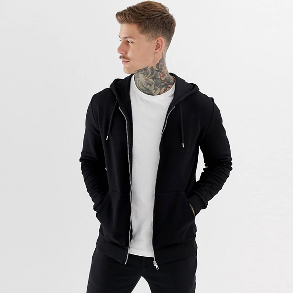 

Custom Design 100% Cotton Hoodie Jacket Blank Anti-pilling Men Zip Up Blank Hoodie