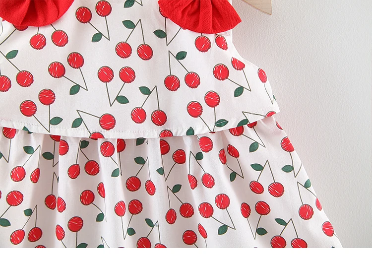 High quality wholesale cherry printing and bow dresses for baby girls