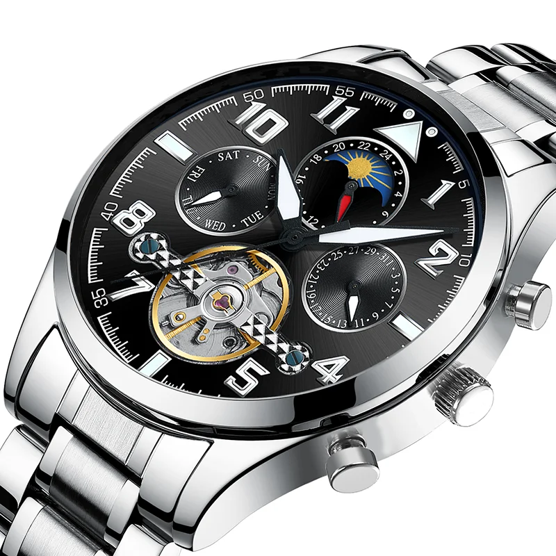 

HAIQIN Watches Men Luxury Brand Automatic Watch Men Stainless Steel Mechanical Watches Waterproof Moon Phase Clock relojes homme