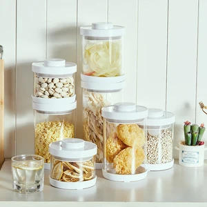 Image of BPA Free Food Grade Airtight Kitchen Containers Cereal Dry Food Glass Storage Container Set with Pop Up Button Lid