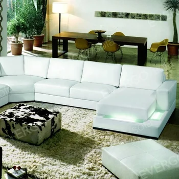 Modern Design Leather Sectional Sofa With Led Light Living Ropom ...