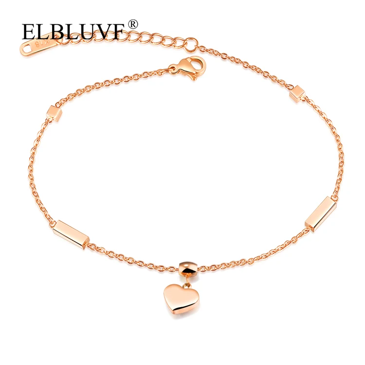 

ELBLUVF Heart Anklets Stainless Steel Jewelry Anklets For Women Fine jewelry Bar Necklace, Rose gold