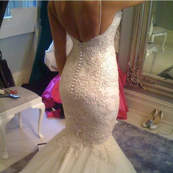 

XN1826 2020 Backless Mermaid Wedding Dresses Sexy Lace Appliqued Beaded Wedding Gowns Spaghetti Straps Custom Made Bride Dress, Per the request