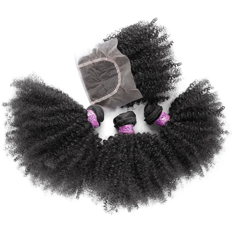 

Raw Virgin Brazilian Afro Kinky Curly Human Hair With Closure
